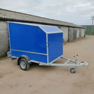 Ex-Demo – 8ft x 5ft Cube Sport Plus+ 85 Box Trailer in Blue with Aerodynamic Body & Extended Rear Loading Ramp