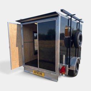 7ft x 5ft Insulated Cube Camper Trailer with TentBox Frame, Lockable Barn Doors & Side Access Door